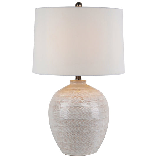 Chevronne Ceramic Table Lamp With Linen Shade - Lighting from the Quanta Home collection.