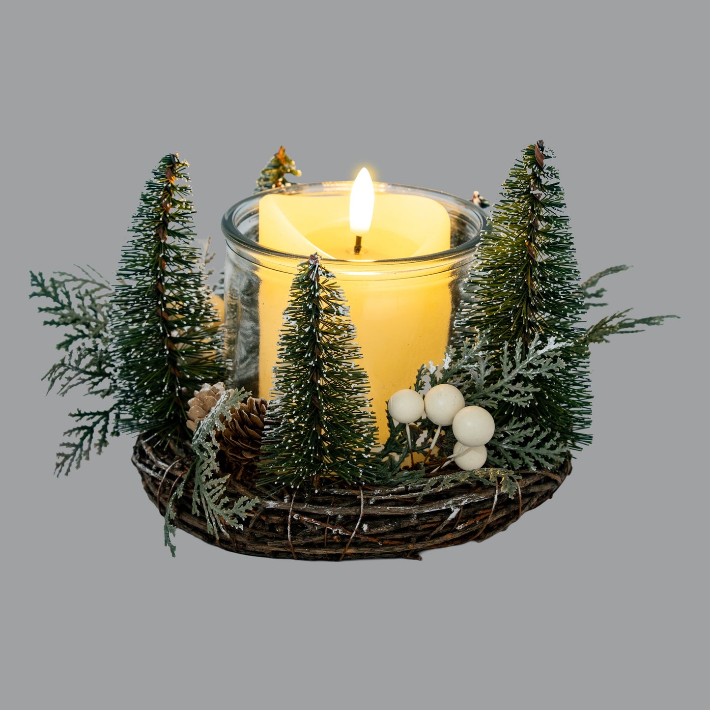 Medium Brush Tree Candle Wreath With Berries And Pinecones - 0.3550