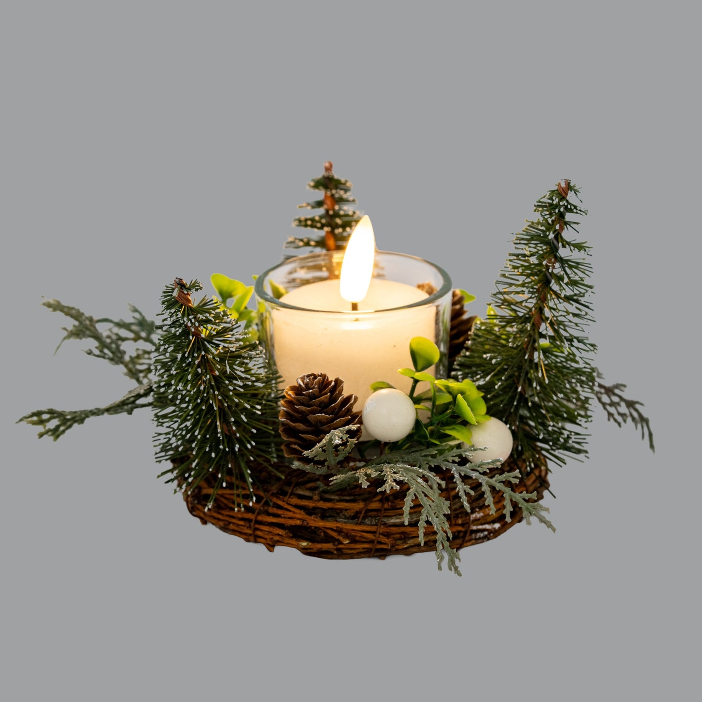 Small Brush Tree Candle Wreath With Berries And Pinecones - 0.0780