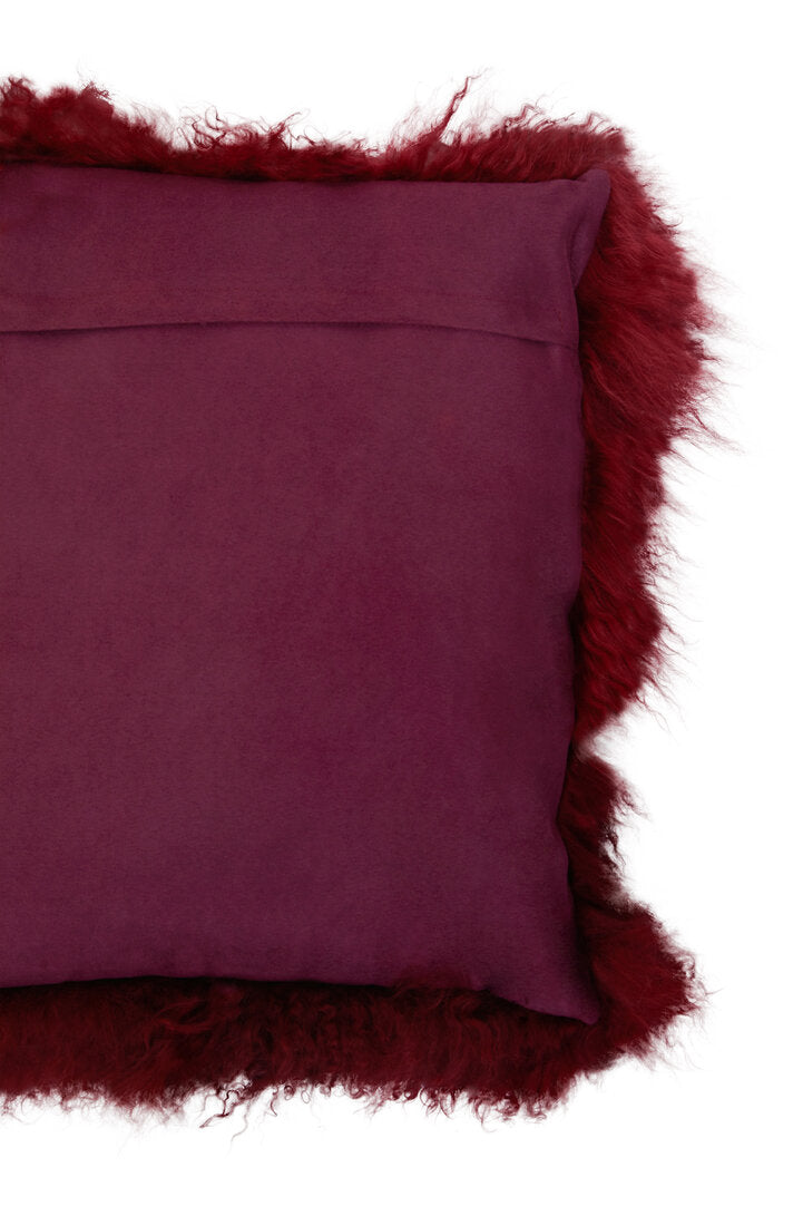 Regis Mongolian Fur Maroon Square Cushion