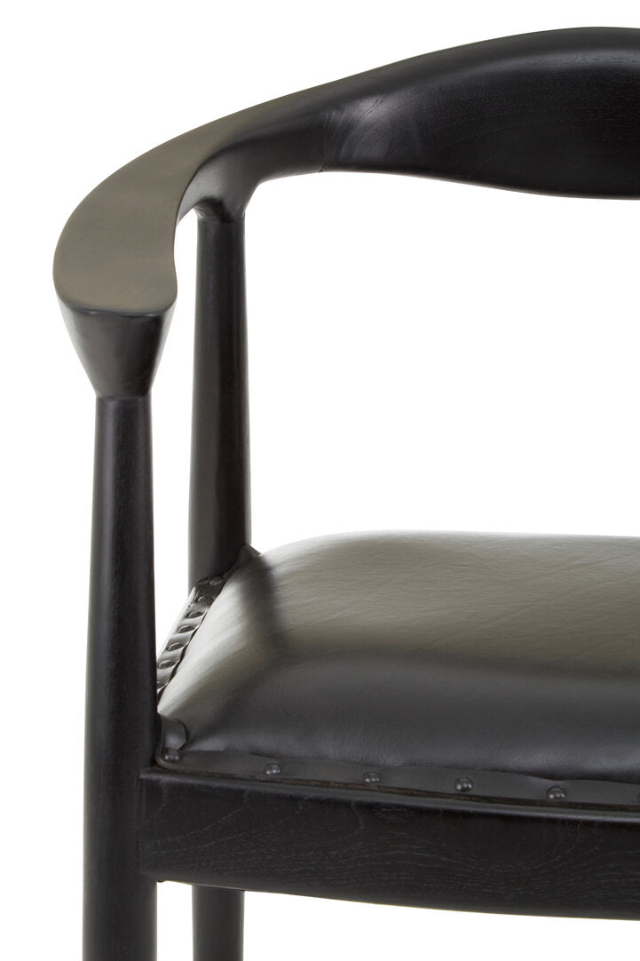 Sumatra Black Leather and Teak Wood Chair