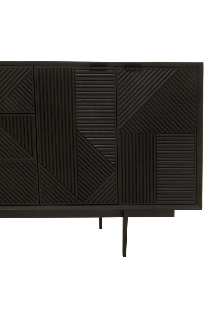 Tulum Black Finish Sideboard with 4 Doors and 3 Drawers