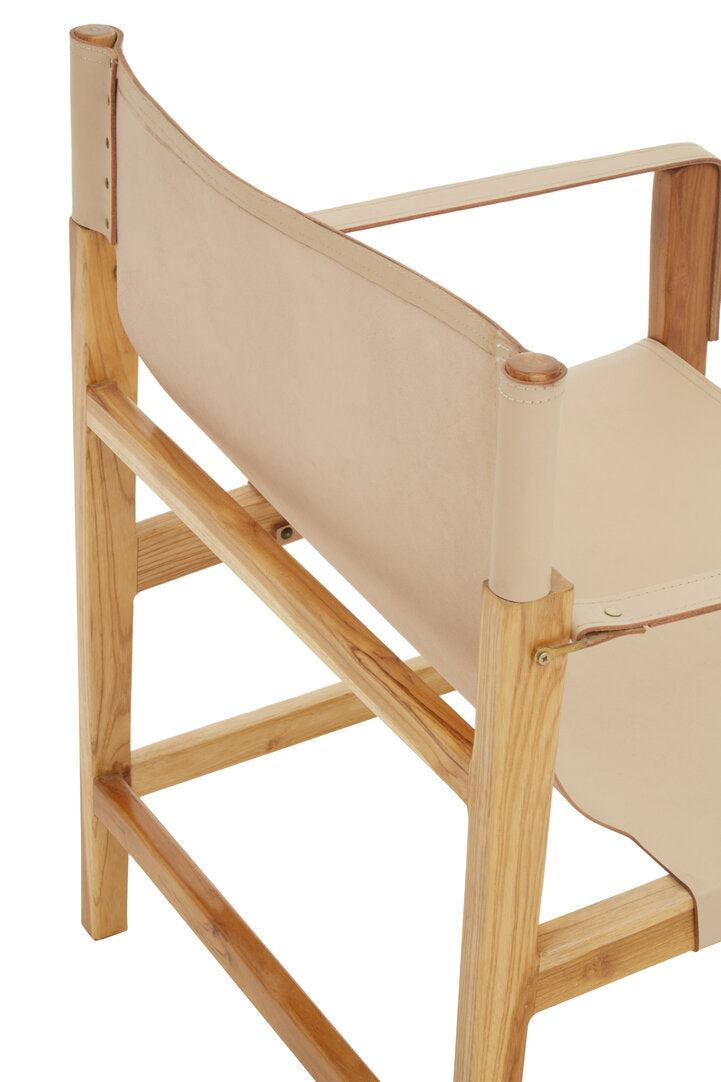 Sumatra Cream Leather and Teak Wood Chair