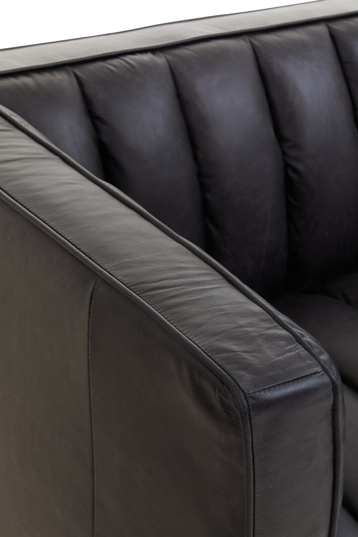 Monarch Three Seater Black Leather Sofa With Flared Arms