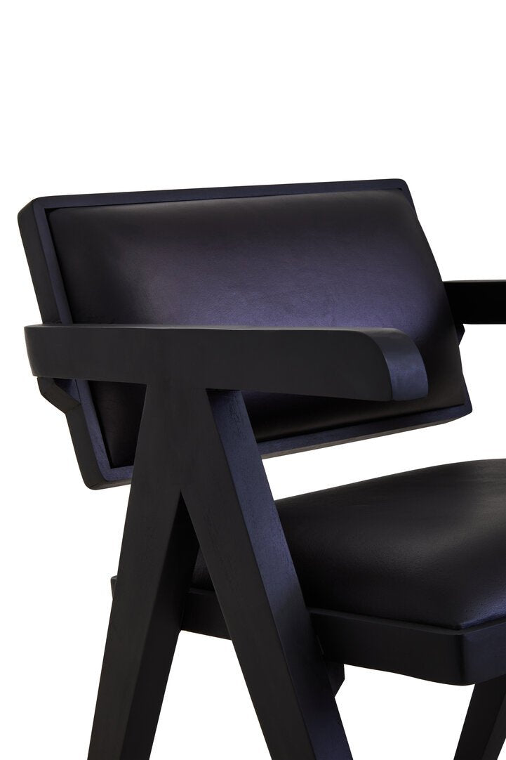 Dakota Black Leather Armchair With Wood Frame