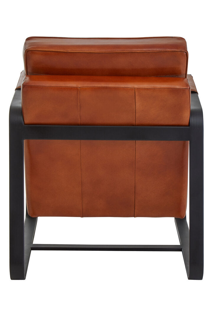 Dakota Tan Leather Armchair With Black Iron Frame