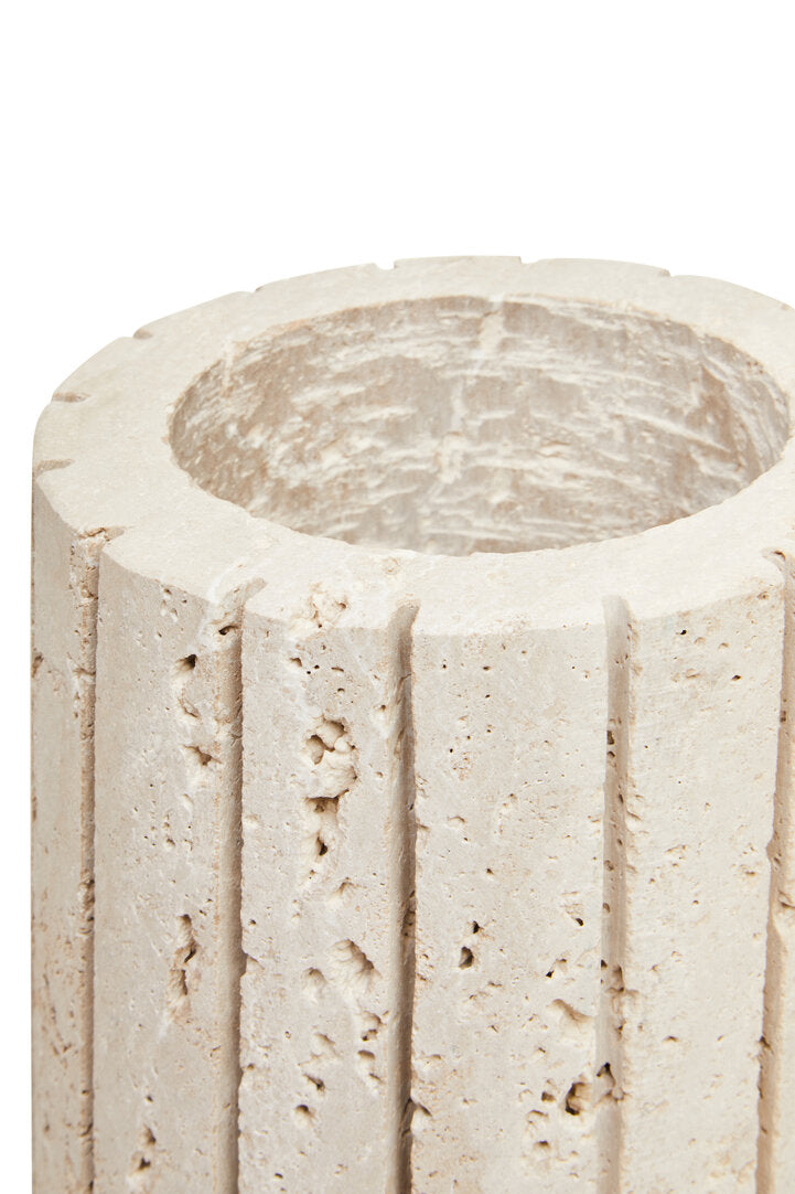 Roman Travertine Ribbed Vase