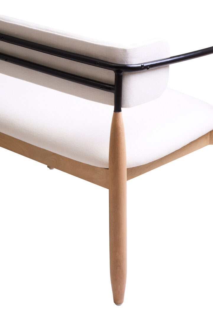 Uno Cream Textured Fabric Dining Bench with Wood Frame