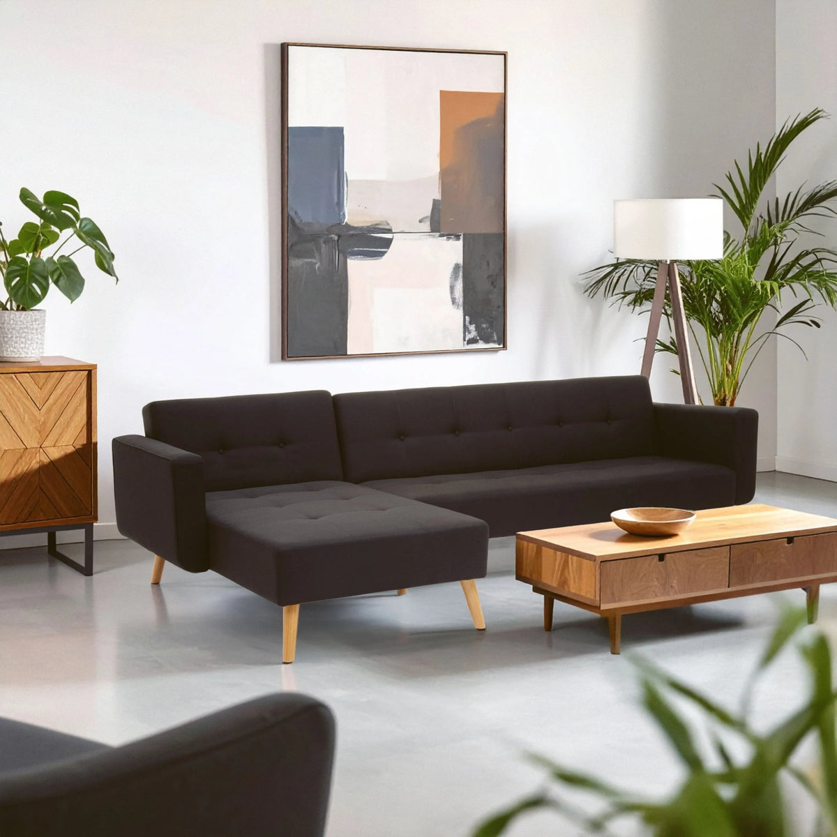 Roskilde Black Linen Corner Sofa Bed