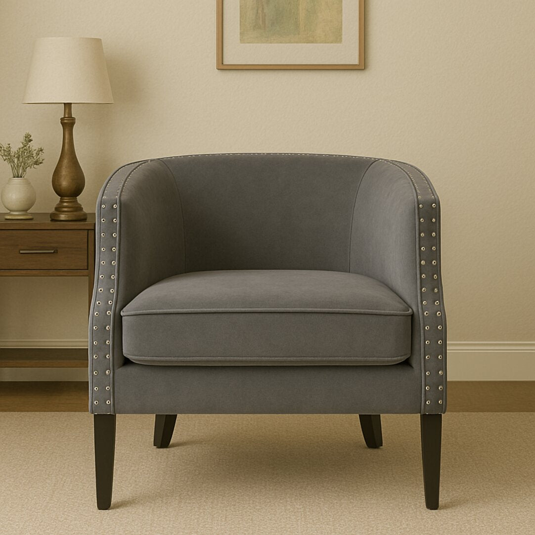 Olympia Grey Velvet Studded Chair