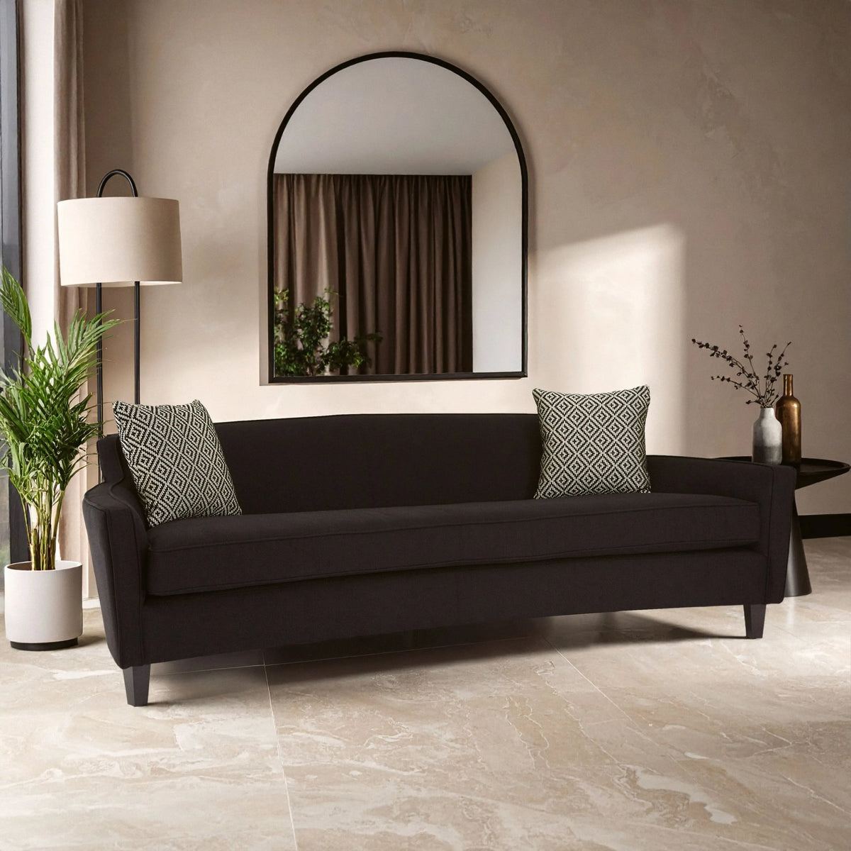 Roslyn 3 Seat Black Dimity Fabric Sofa