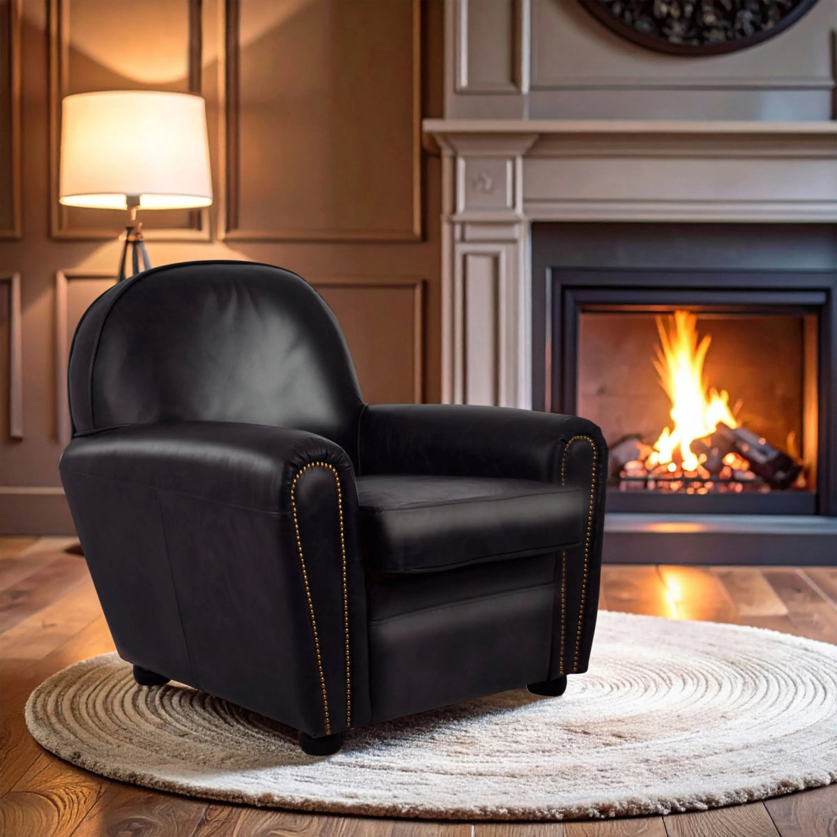 Noble Black Leather Classic Armchair