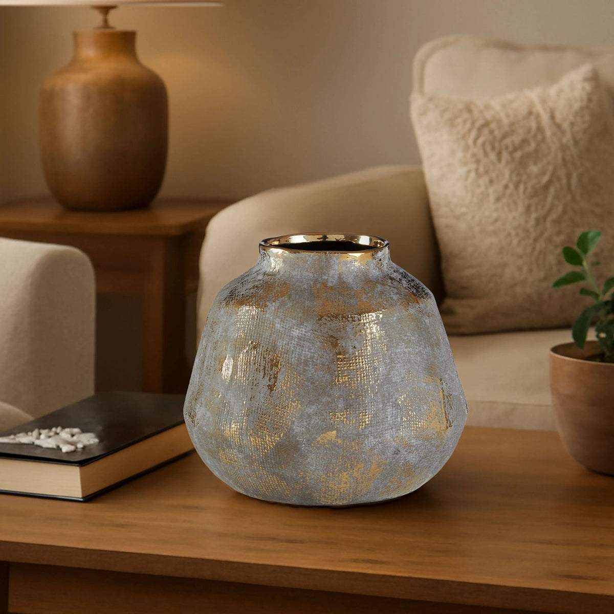 Gildora Small Grey And Gold Ceramic Vase