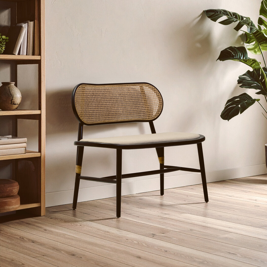Pacific Natural Cane Bench with Black Elm Wood Frame