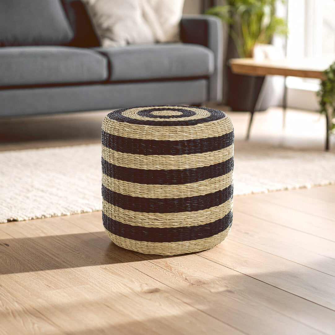 Coast Seagrass Pouffe with Black Stripes.