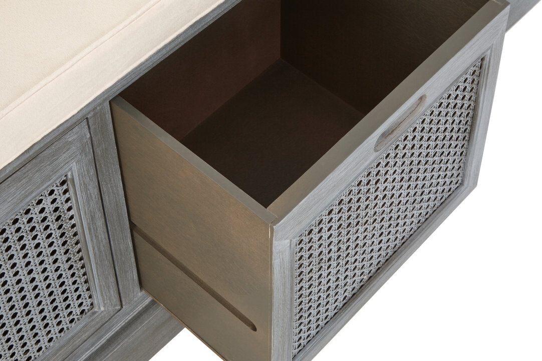 Heirloom Grey Three Drawer Storage Bench with Cushion