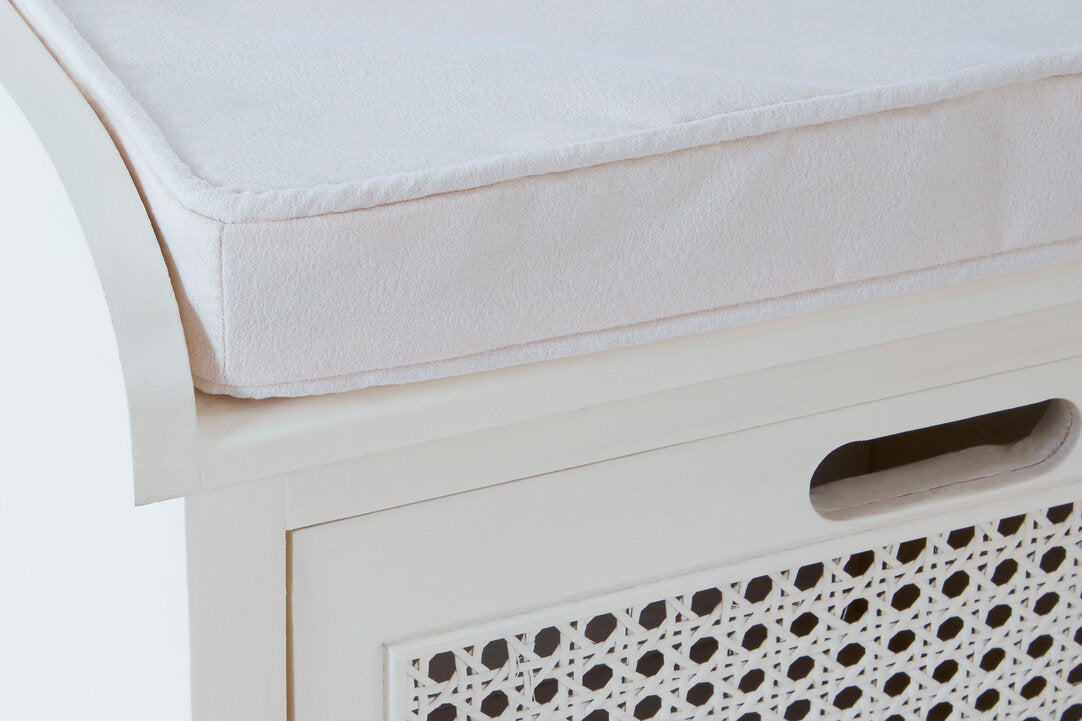 Heirloom Antique White Three Drawer Storage Bench with Cushion