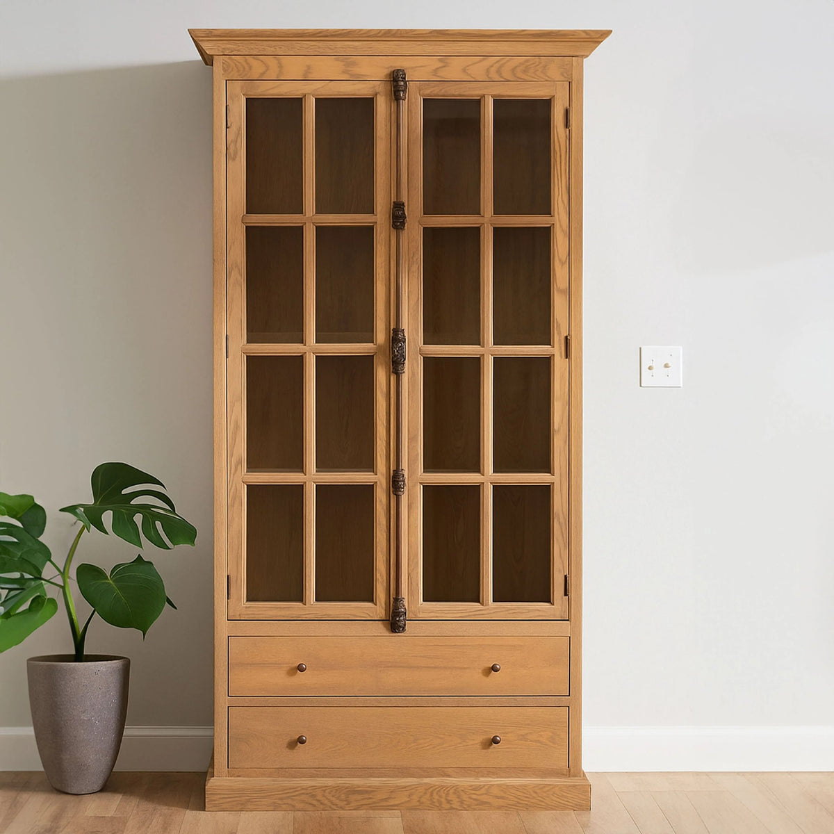Bordeaux Washed Grey Finish Oak Wood Tall Cabinet
