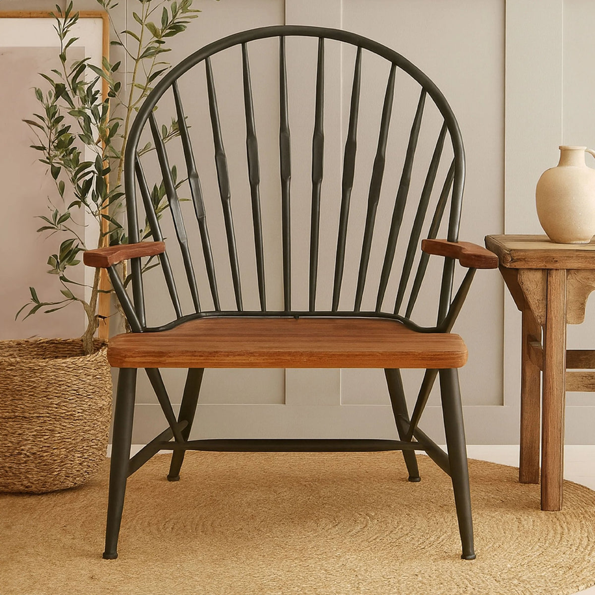 Nova Walnut Wood And Metal Armchair