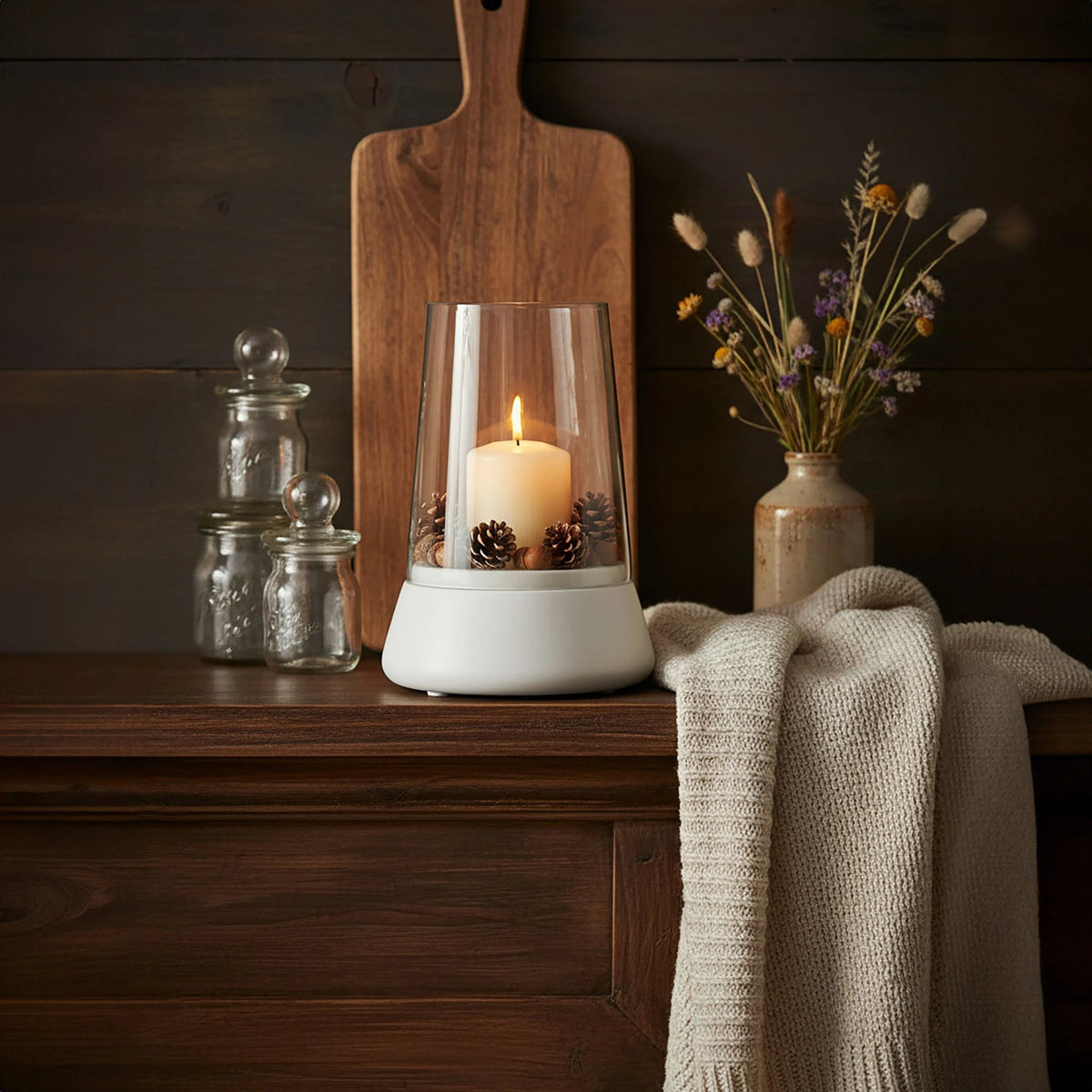 Lanterra Hurricane Candle Holder with Marble Base
