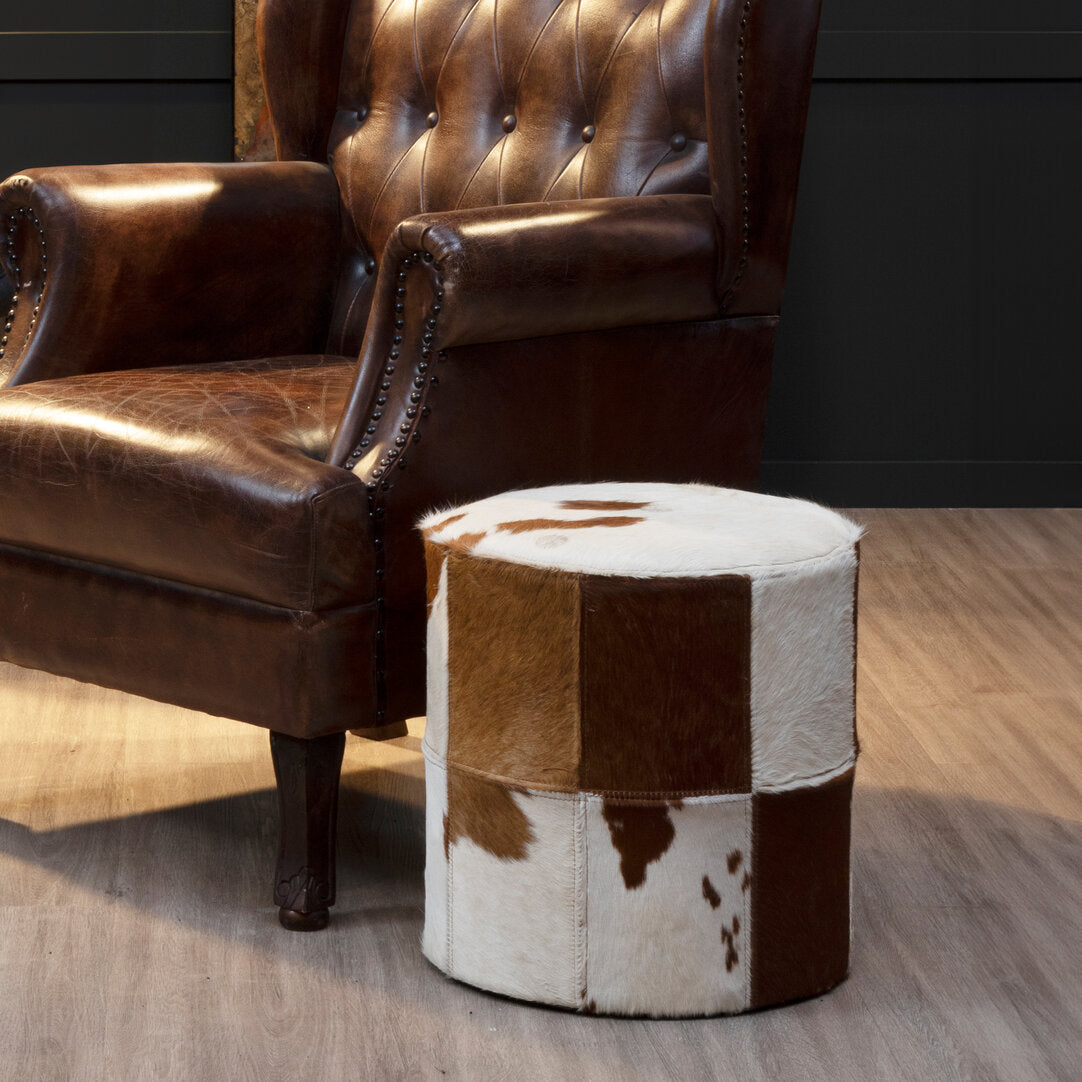 Chelsea Townhouse Brown And White Genuine Cowhide Ottoman