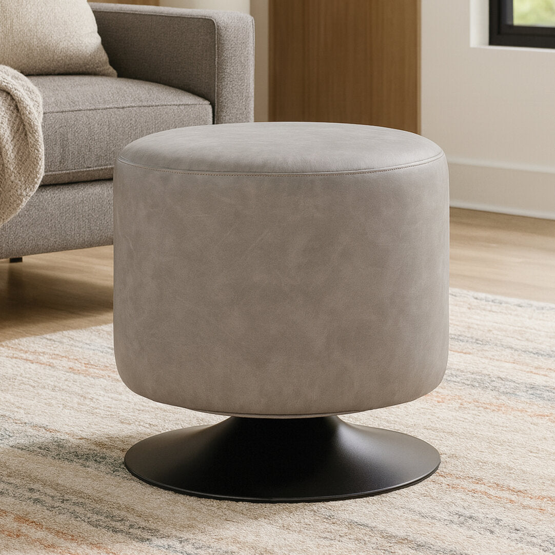 Hackney Ash Grey Faux Leather Pouffe