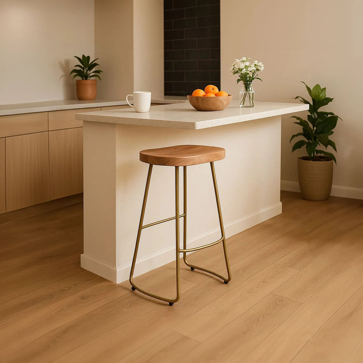Nairn Acacia Wood and Antique Brass Bar Stool