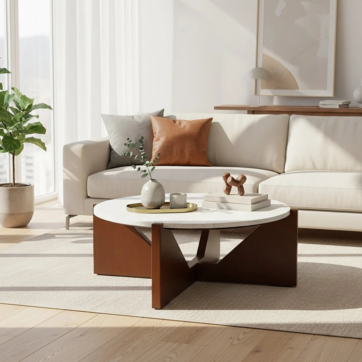 Travelle Travertine Top Coffee Table With Acacia Wood Frame