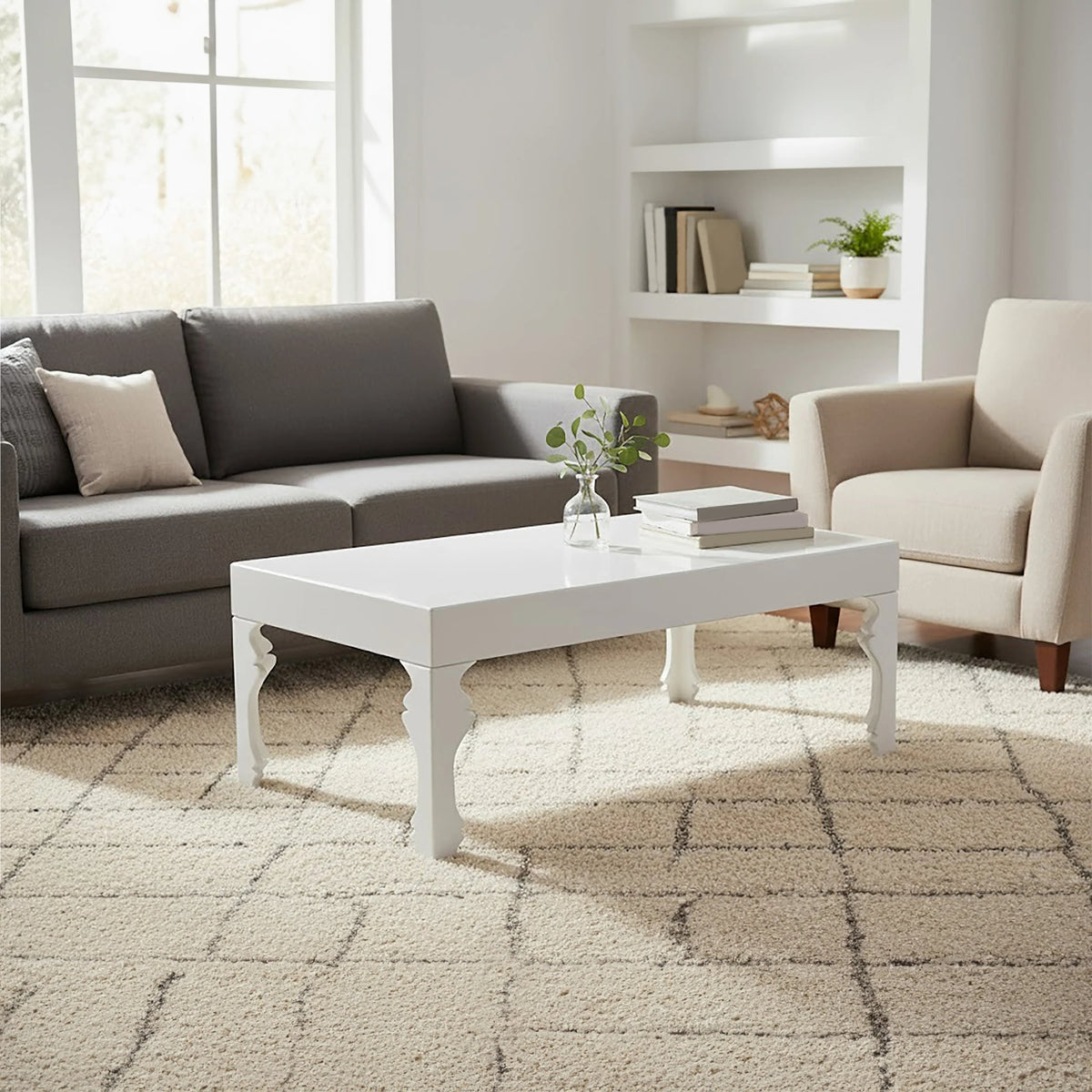 Lacquerre White High Gloss Finish Coffee Table