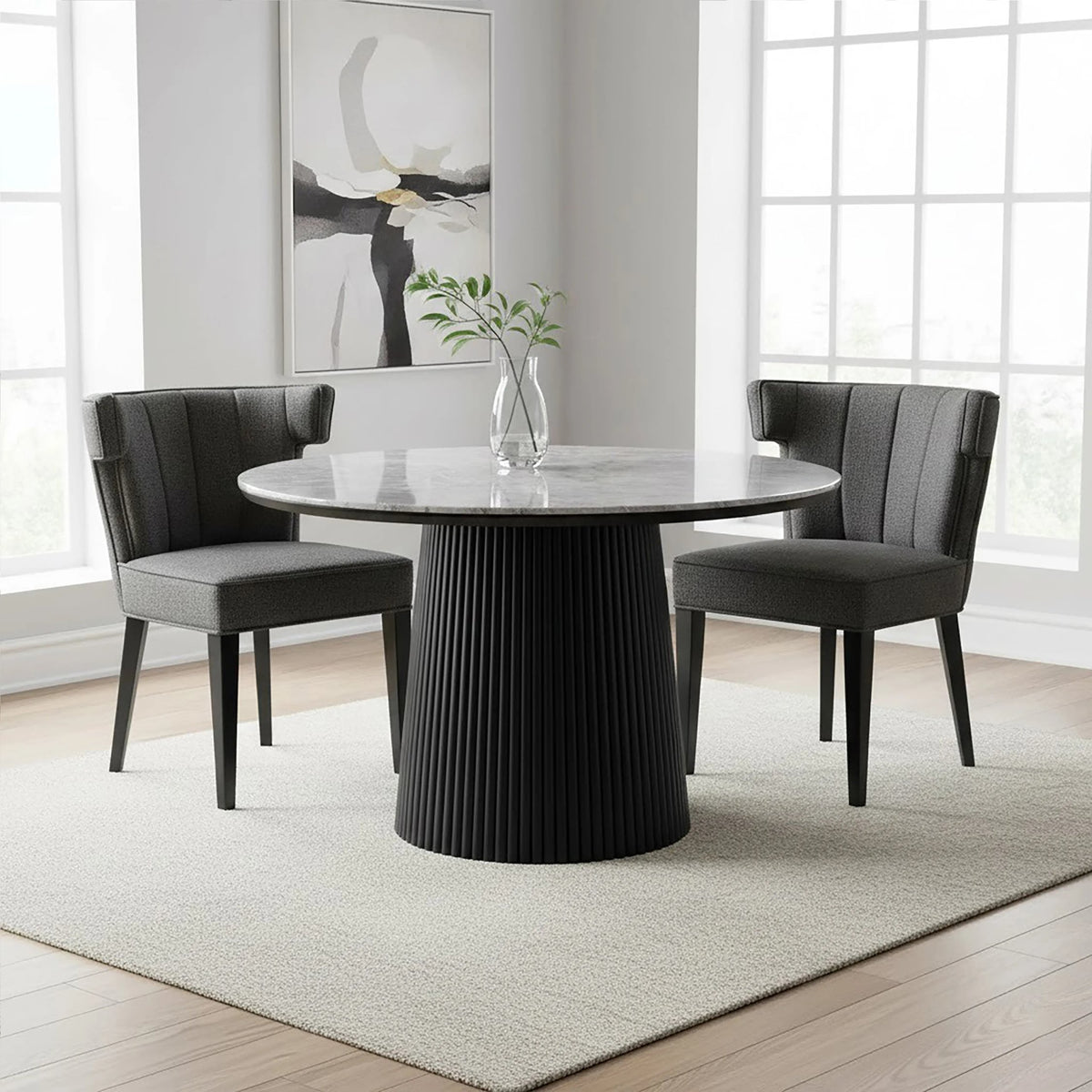 Lumina Grey Fabric Dining Chair with Black Legs