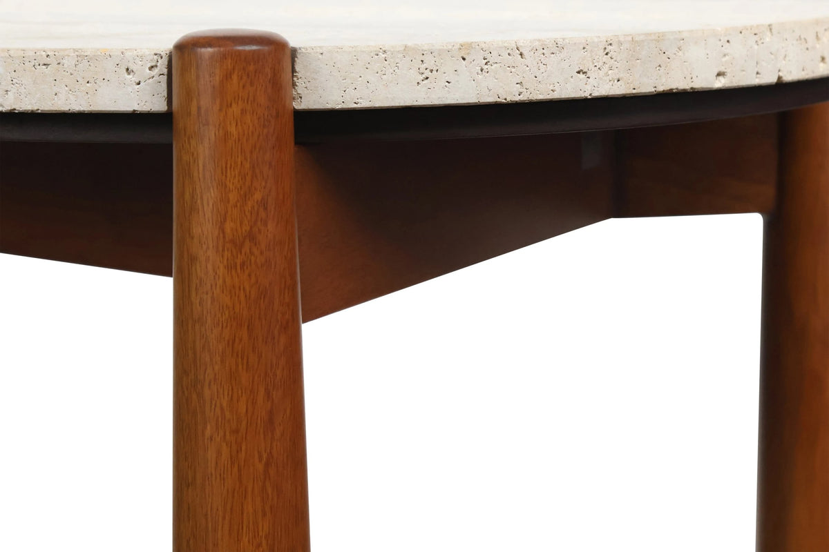 Marlstone Travertine Top and Brown Finish Mango Wood Side Table