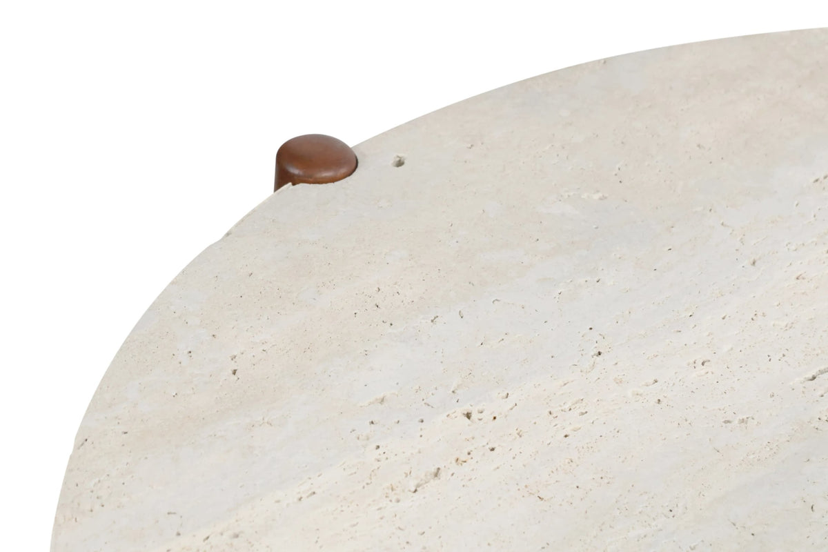 Marlstone Travertine Top and Brown Finish Mango Wood Coffee Table
