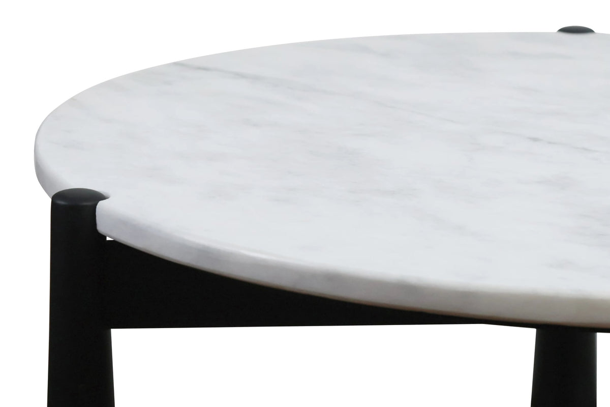Marlstone White Marble Top and Black Finish Mango Wood Coffee Table