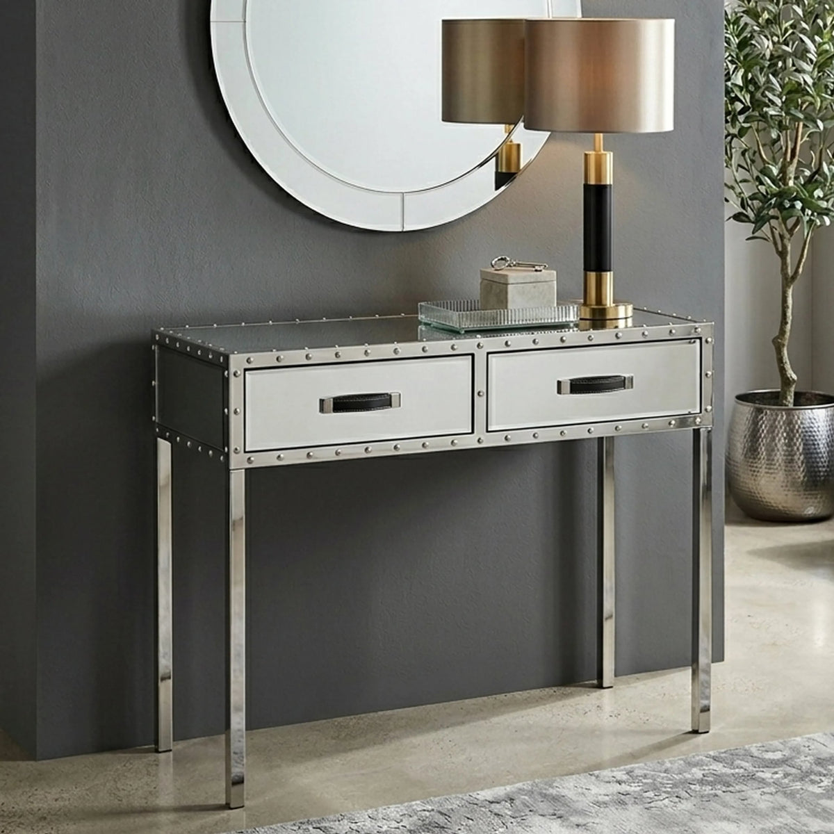 Rivelle Mirrored Console Table with Drawers