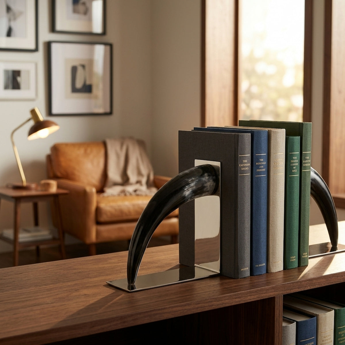 Cornu Set Of Two Buffalo Horn Bookends