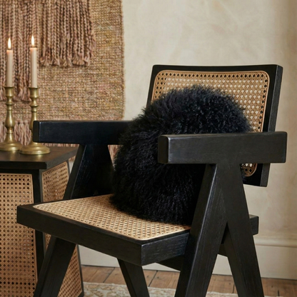 Regis Mongolian Fur Black Round Cushion