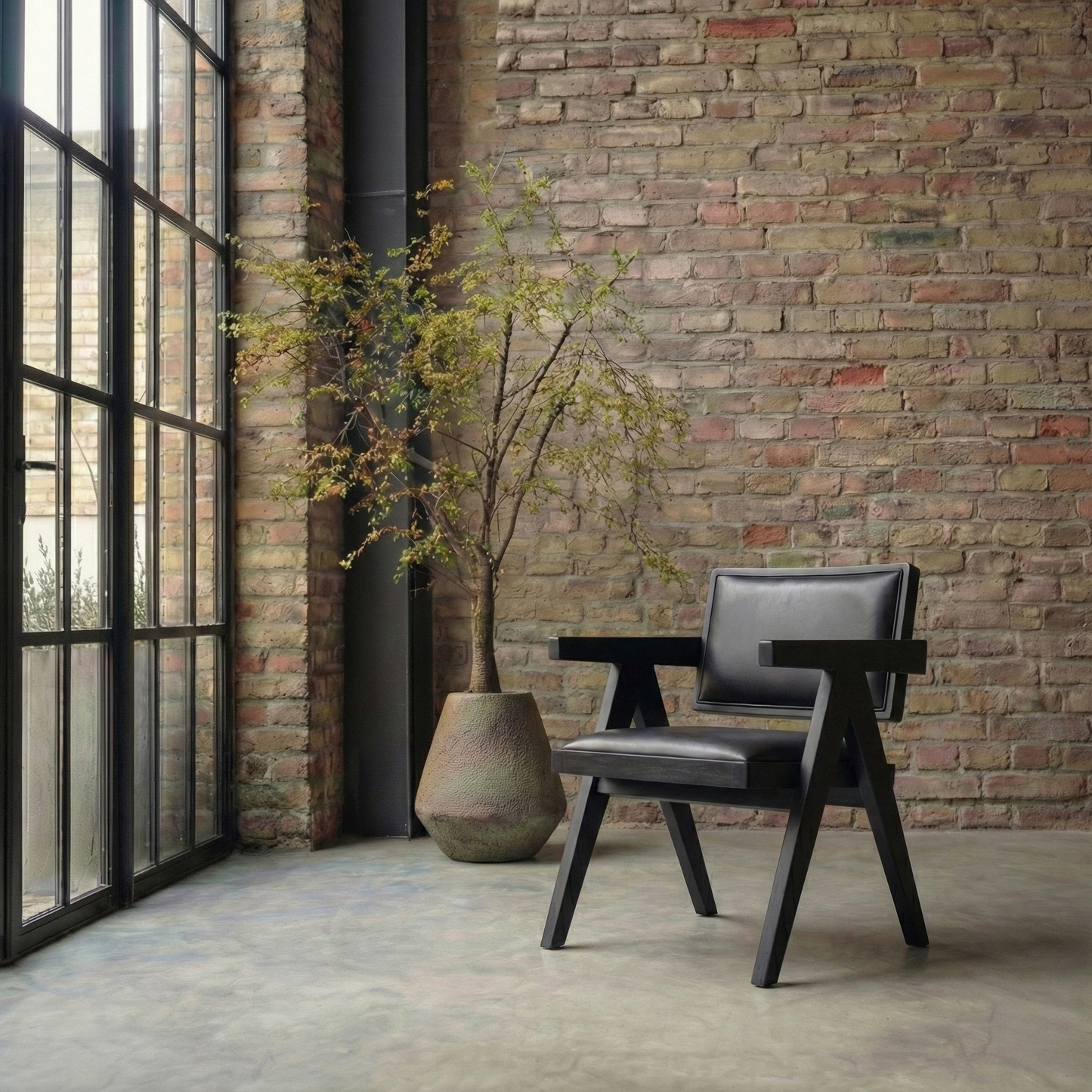 Dakota Black Leather Armchair With Wood Frame