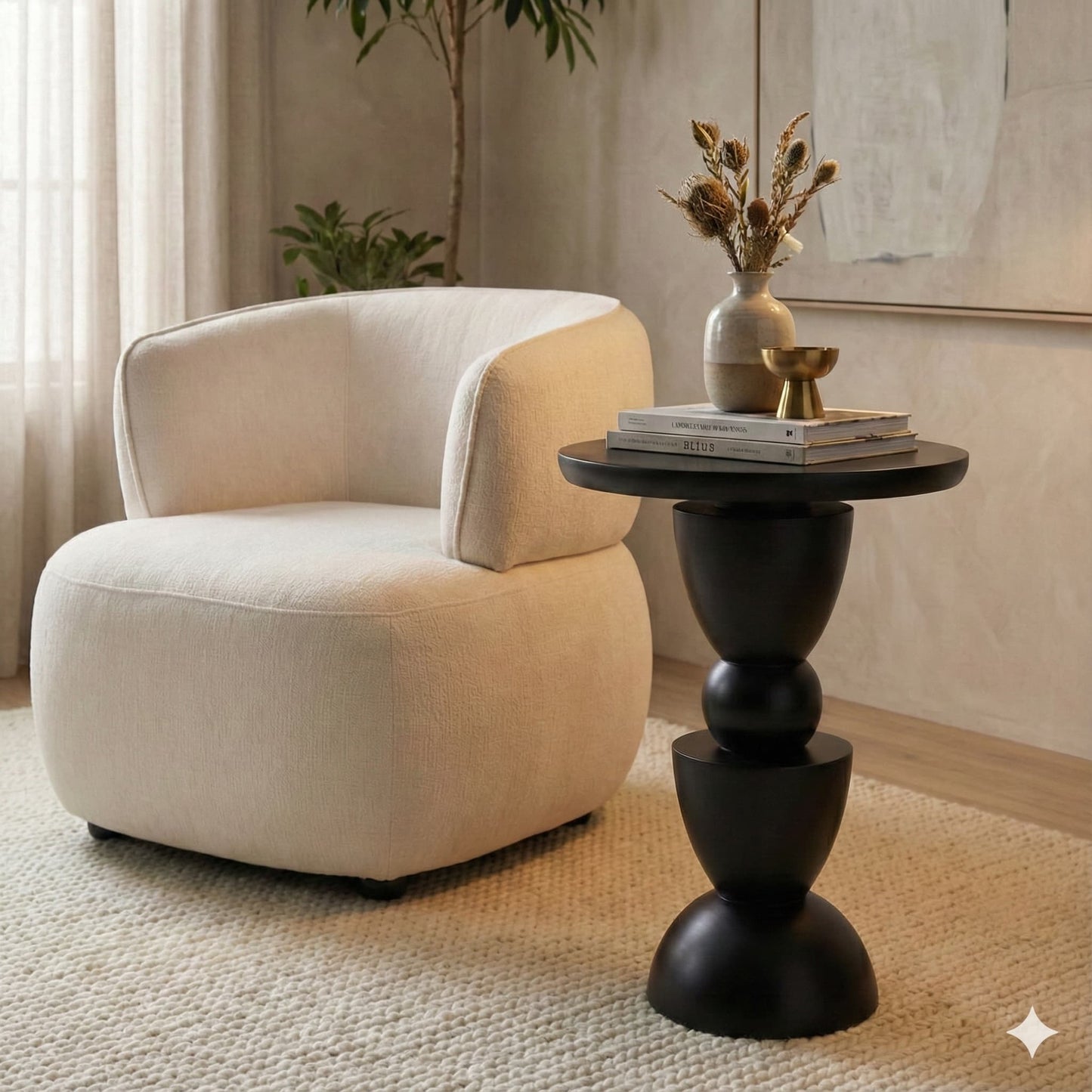 Ophelia Ivory Chenille Curved Chair