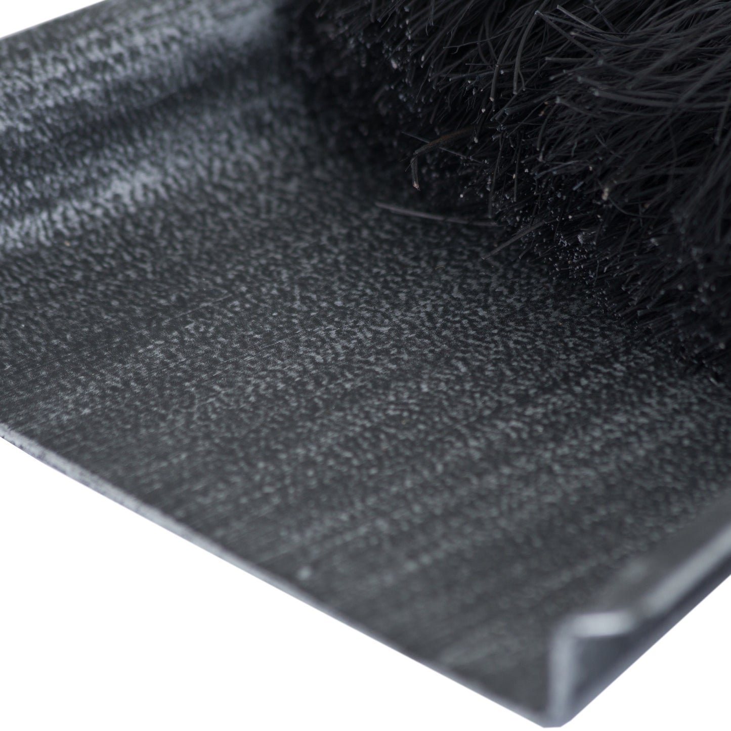 Brushed silver steel hearth tidy set with a traditional crook handle and textured surface, ideal for stylish fireplace maintenance.