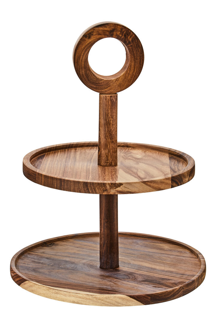 Rhythm Sheesham Wood Two Tier Cake Stand