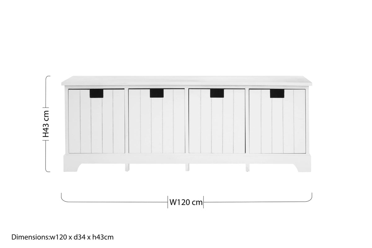 Nantucket White Storage Bench with 4 Drawers