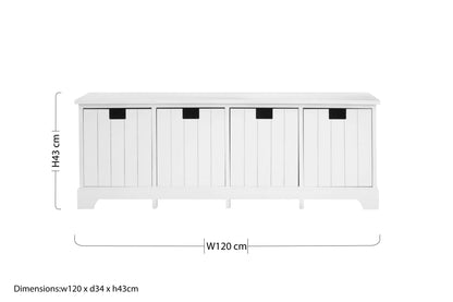 Nantucket White Storage Bench with 4 Drawers