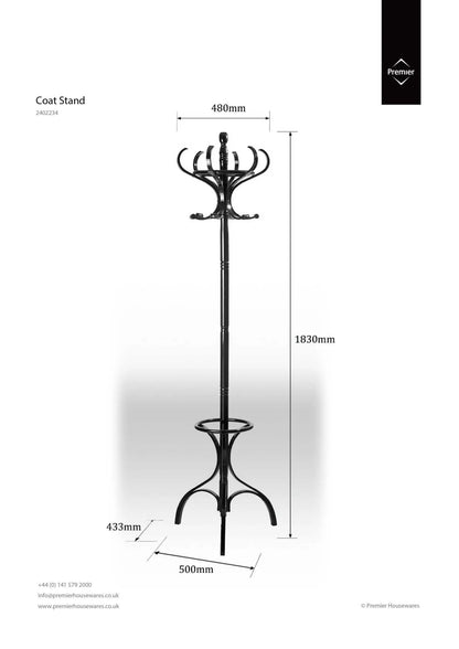 Kingswell Black Finish Floor Standing Coat Stand