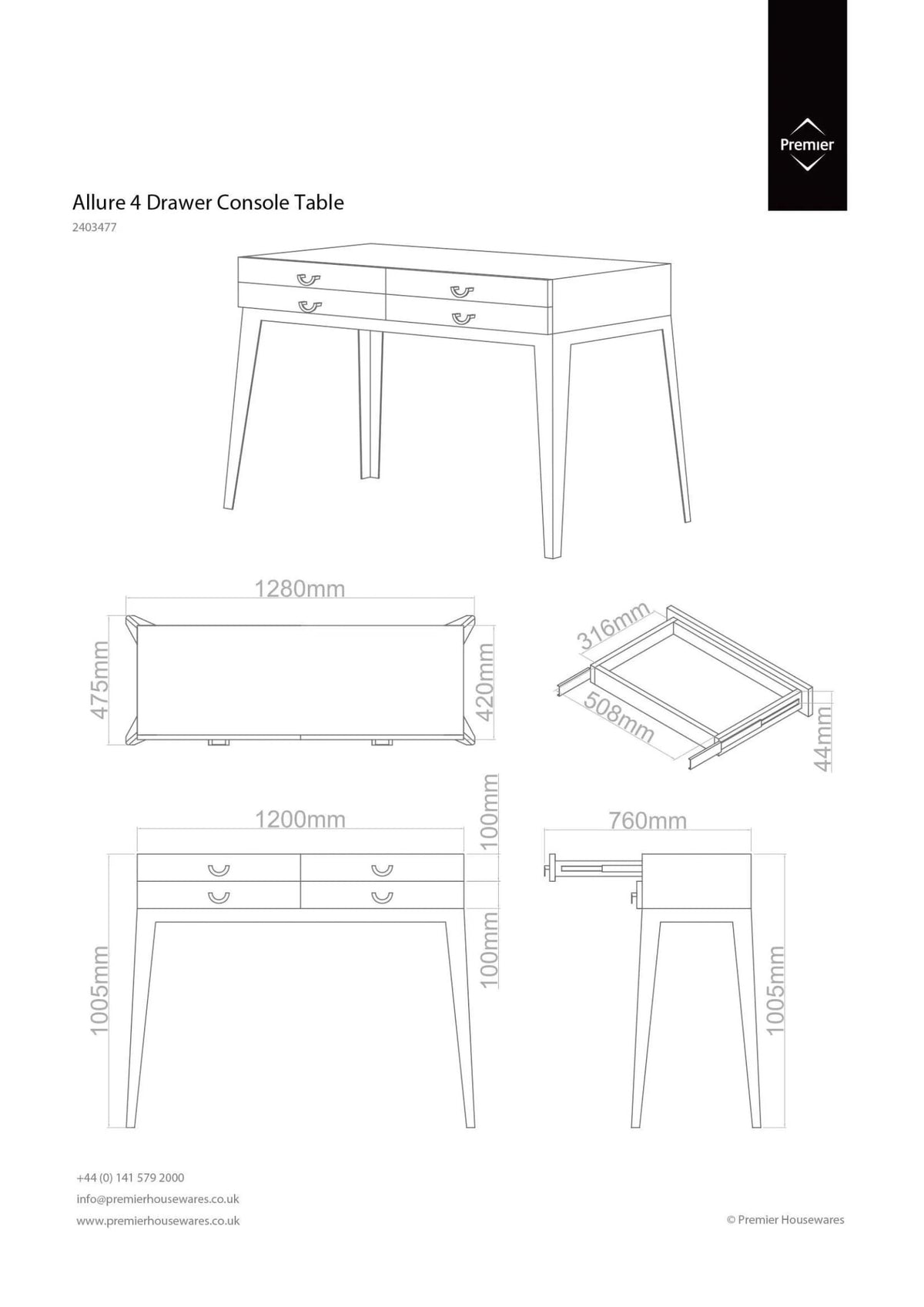Loxley Stainless Steel 4 Drawers Console Table