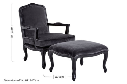 Baroque Grey Velvet Chair And Footstool
