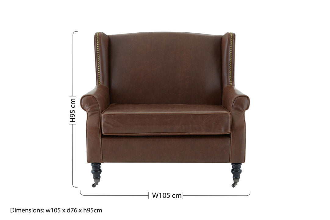 Richmond Brown Leather Effect Wing Armchair
