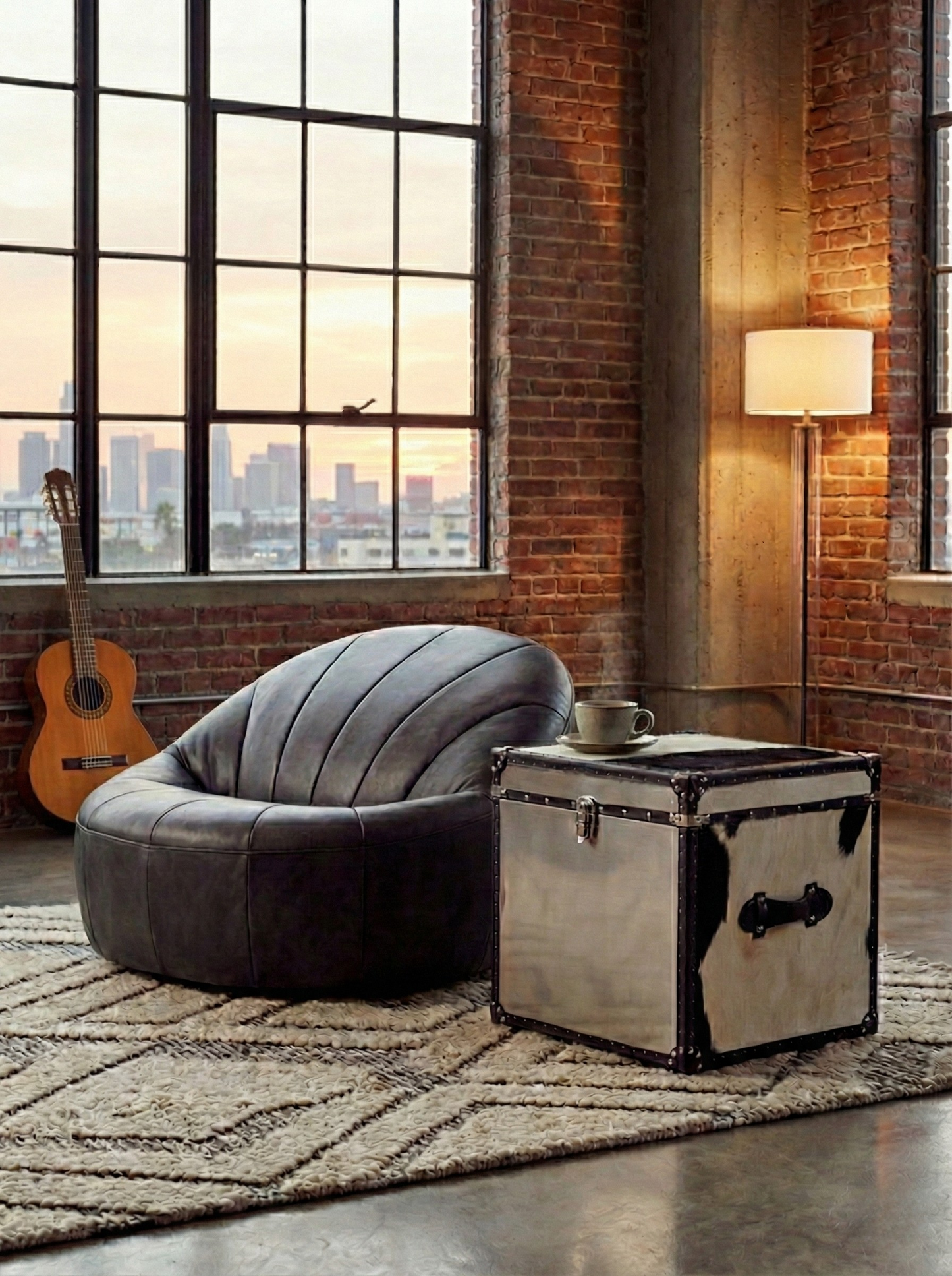 Chelsea Townhouse Black And White Genuine Cowhide Storage Trunk Set