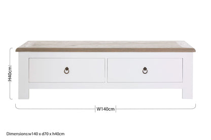 Hawthorne White and Oak Wood Coffee Table with Drawers