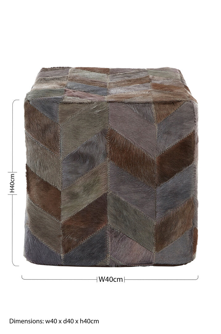 Azure Grey Leather Chevron Pouffe