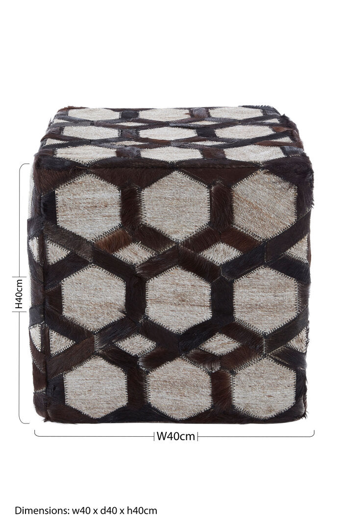 Azure Genuine Grey Leather Patchwork Pouffe